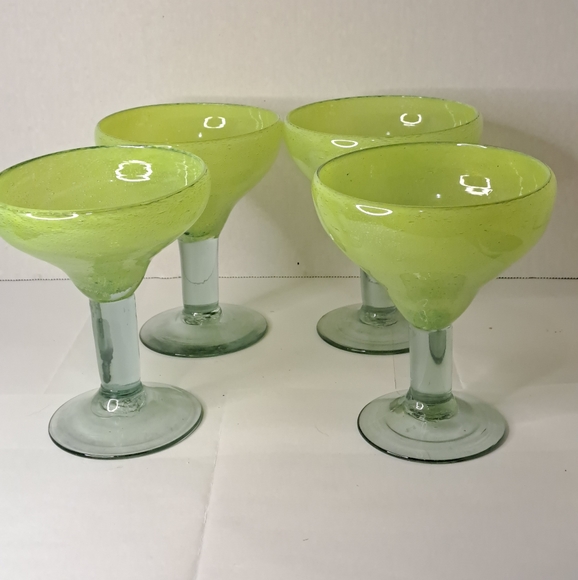 Set of Four Vintage Hand Blown Lime Green Chunky Margarita - Picture 6 of 6